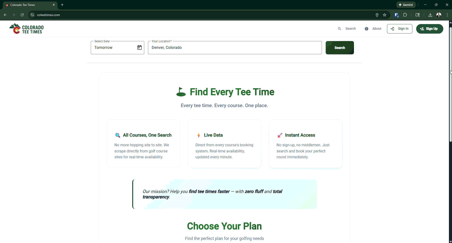 Tee Time Search Interface
